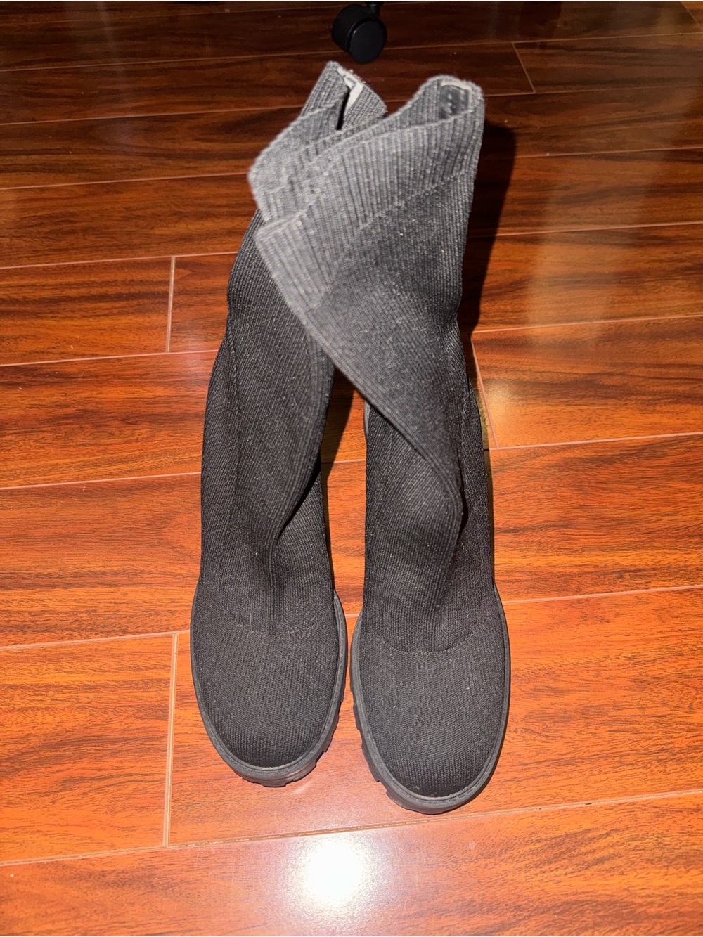 Zara Black Knit Mid-Calf Sock Boots